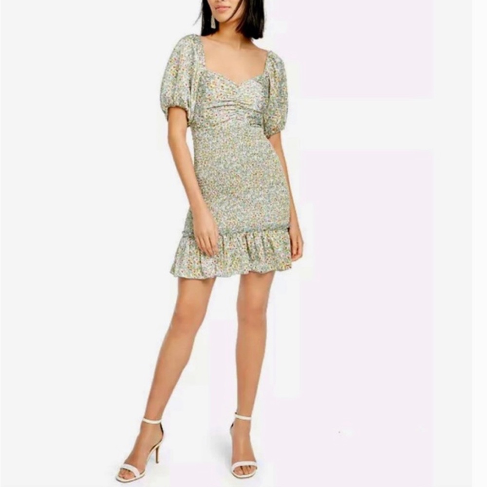 Lucy Paris JAC WOMENS FLORAL PRINT SMOCKED MINI DRESS IN GREEN
